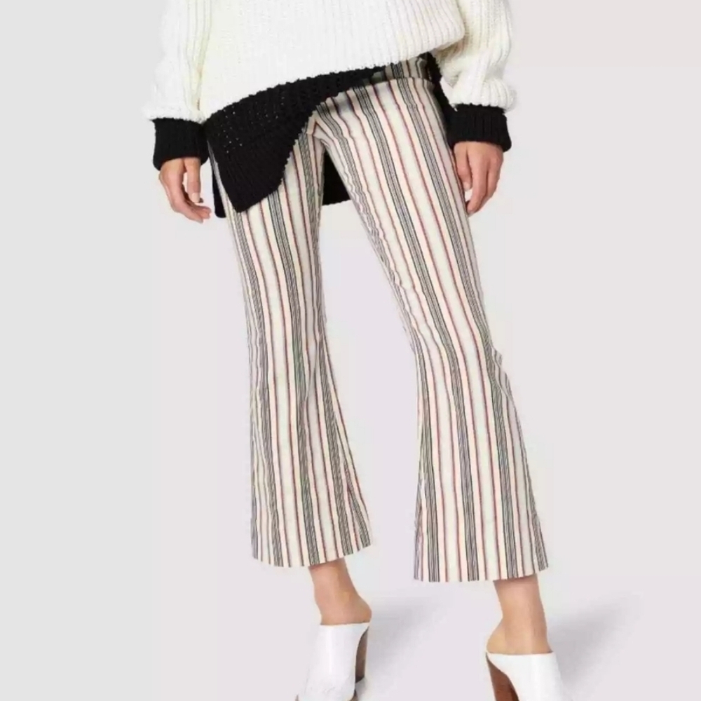 Derek Lam 10 Crosby Ankle Crop Pants Retro Stripe Trousers Cream